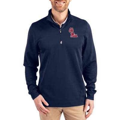  Ole Miss Rebels Cutter & Buck DryTec Traverse Stretch Eco Tri-Blend Quarter-Zip Pullover - Navy